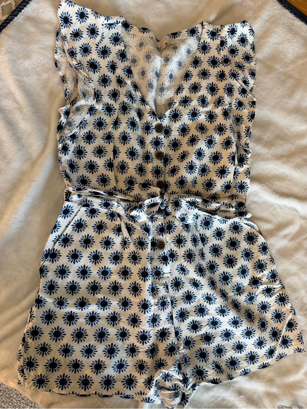 LOFT White Dress with Navy Floral Burst Print - Picture 2 of 12